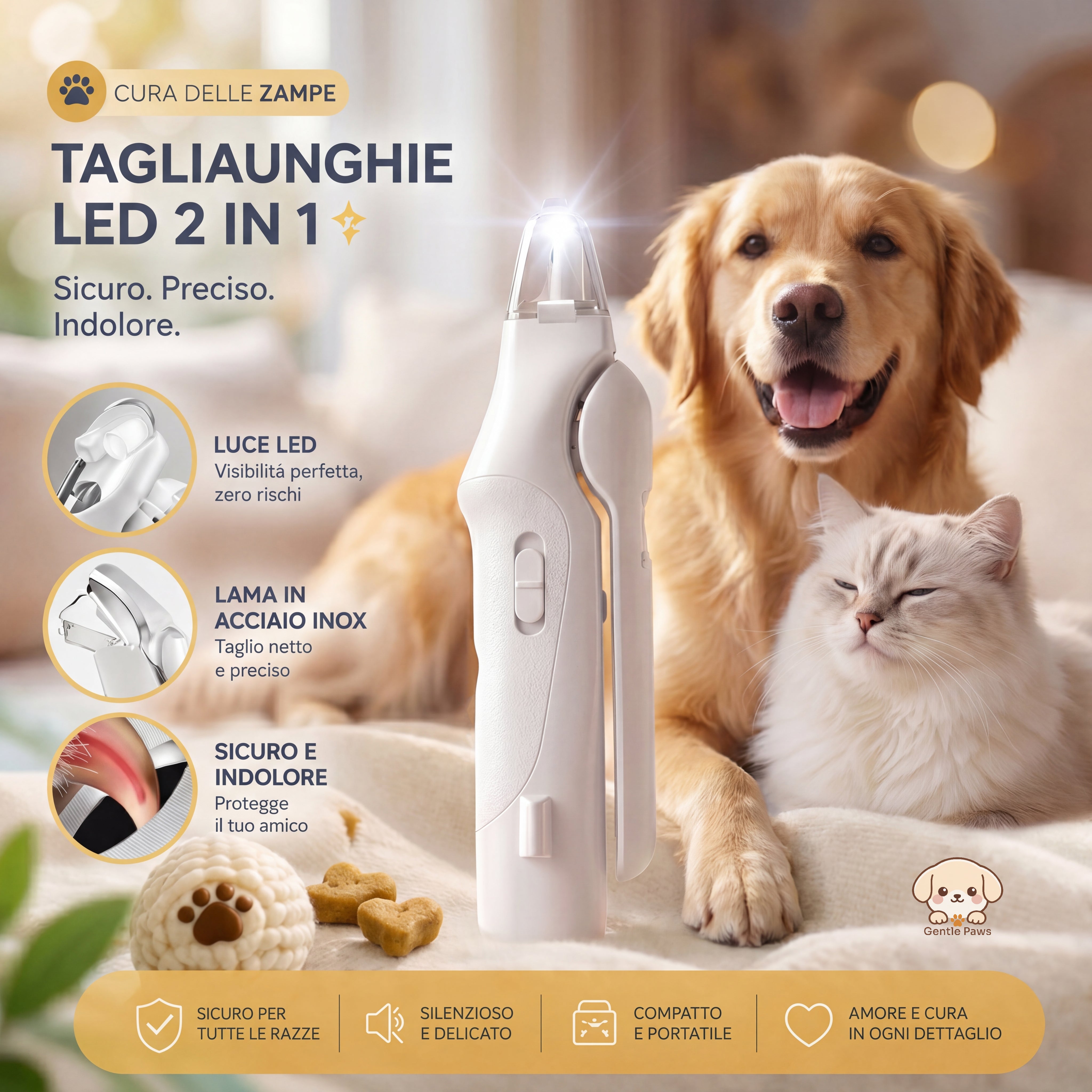 Tagliaunghie LED 2-in-1 per cani e gatti
